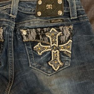 Miss me boot cut jeans lace bling cross pocket
